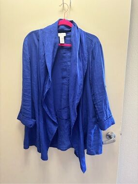 100% linen Blue Lightweight Open Front Jacket